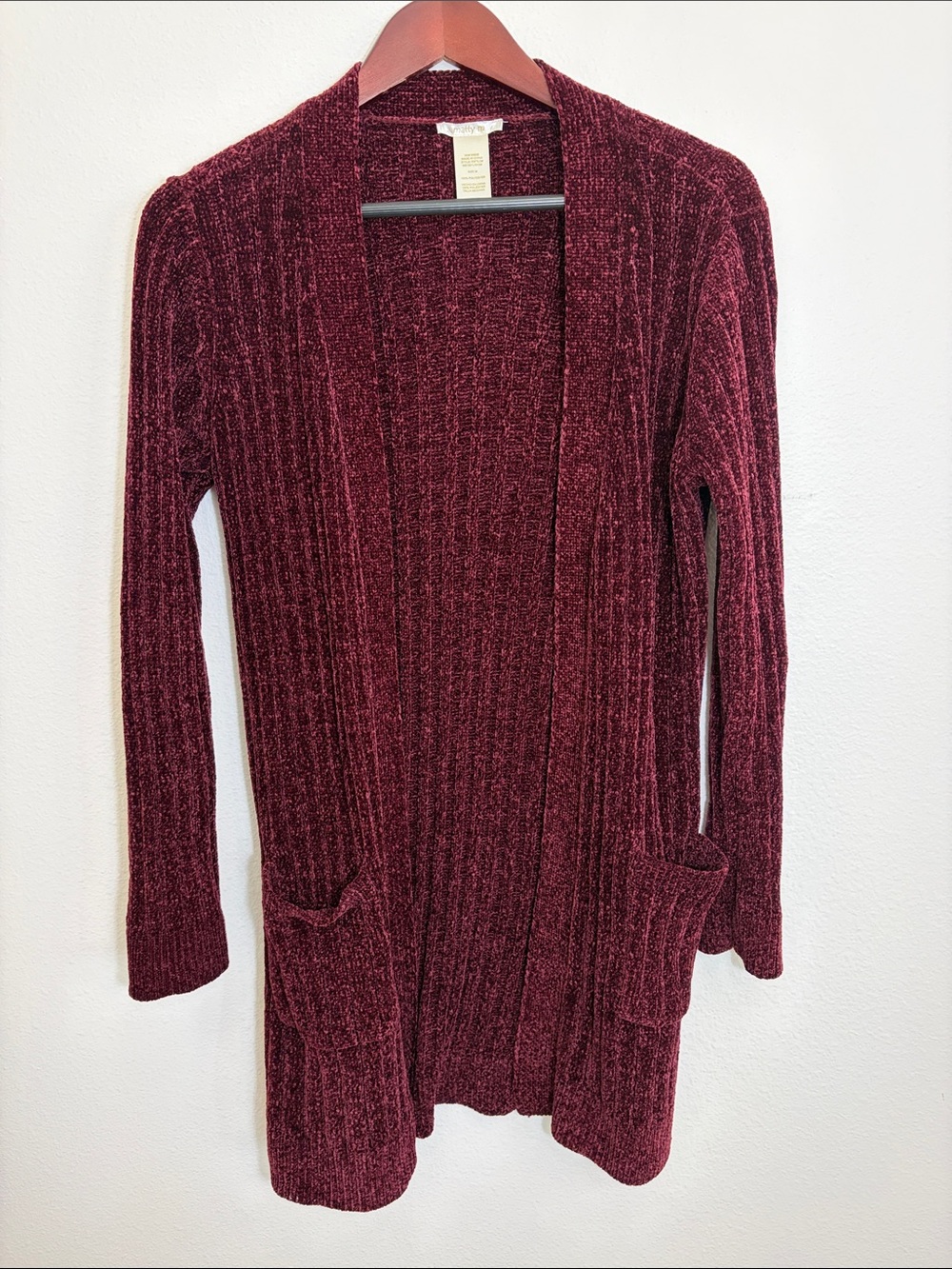 Matty M Cozy Open-Front Burgundy Cardigan Sweater